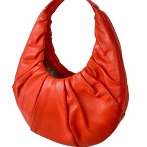 STAUD Ruched Moon Shoulder Bag in Soft Lamb Leather